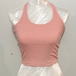 Pink Women’s Ribbed Halter Crop Top Spring Summer